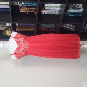Vtg VANITY FAIR Red Lace Adjustable Strap Slip -Size 34
